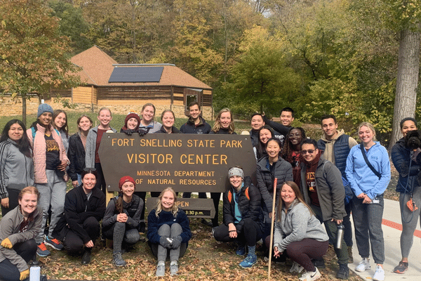 Student hiking at Fort Snelling State Park